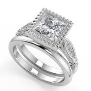 Elle Bezel Set Milgrain Pave Princess Cut Diamond Engagement Ring - Nivetta